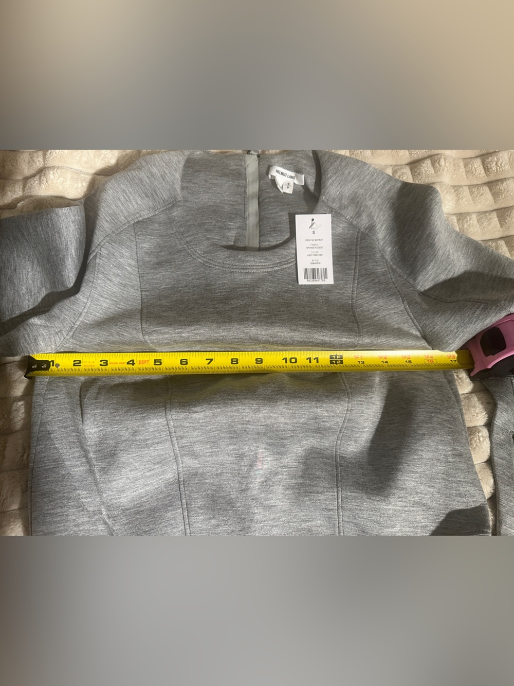 Helmut Lang Light Gray Neoprene like Sponge Fleece Zip-Cuff Crewneck Sweatshirt - Picture 10 of 16